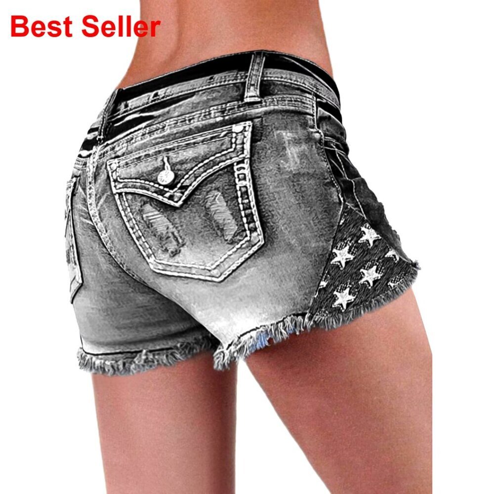 Ripped Denim Low Waist Distressed Raw Hem Skinny Stretchy Shorts